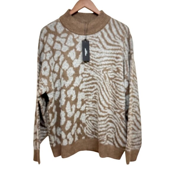 NWT Vero Moda Womens Animal Print Brown Lentil Pullover Sweater US 2X L-48/50 Hi - Picture 7 of 7